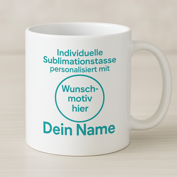 Individuelle Sublimationstasse – personalisiert mit Wunschmotiv / Namen